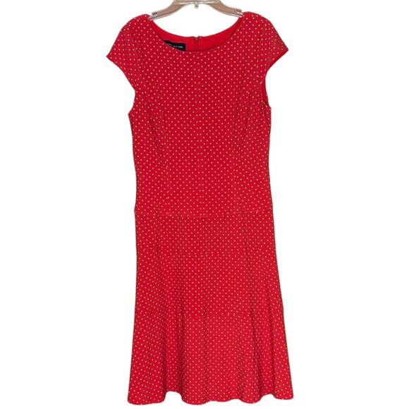 Jones New York Cap Sleeve Red & Beige Polk Dot Fit & Flare dress, Size 10 EUC - Picture 1 of 3